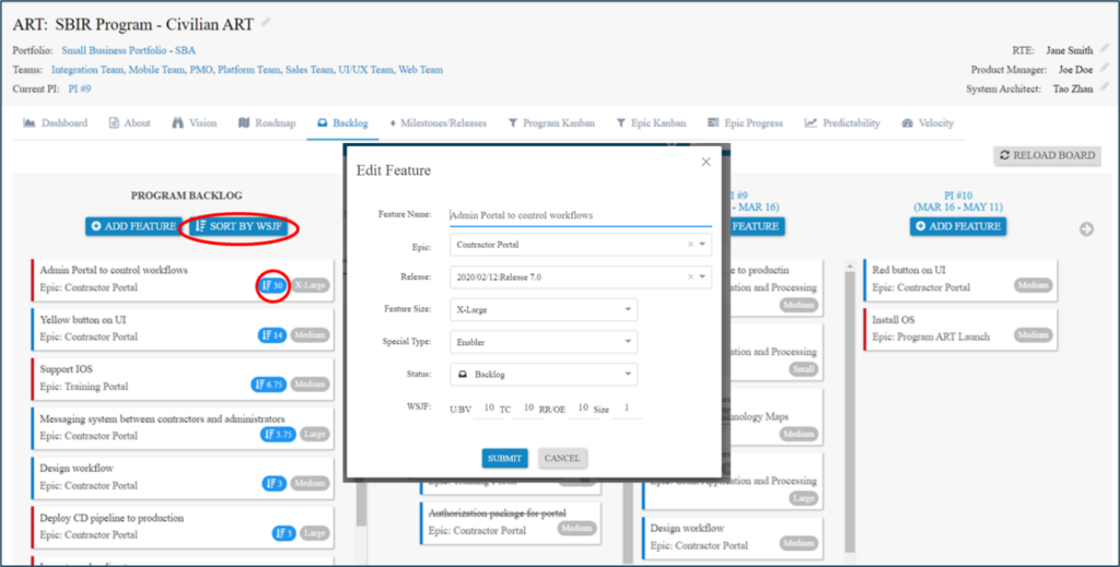 PI Planning - Program Board - WSJF Priority